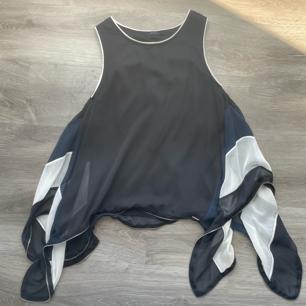 Diesel NAVY, Teal and White Sleeveless Top. Zipper edges